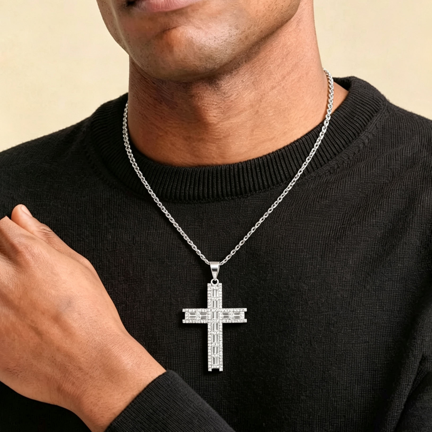925 Sterling Silver Moissanite Cross Pendant Necklace