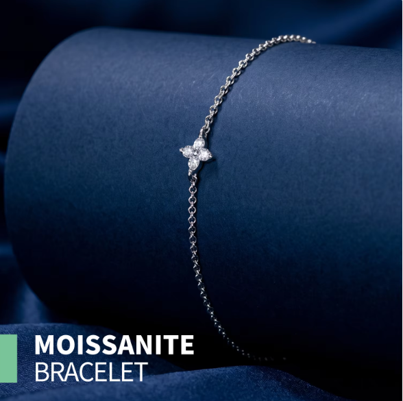 Fashion Moissanite Flower Charm Bracelet 925 Sterling Silver