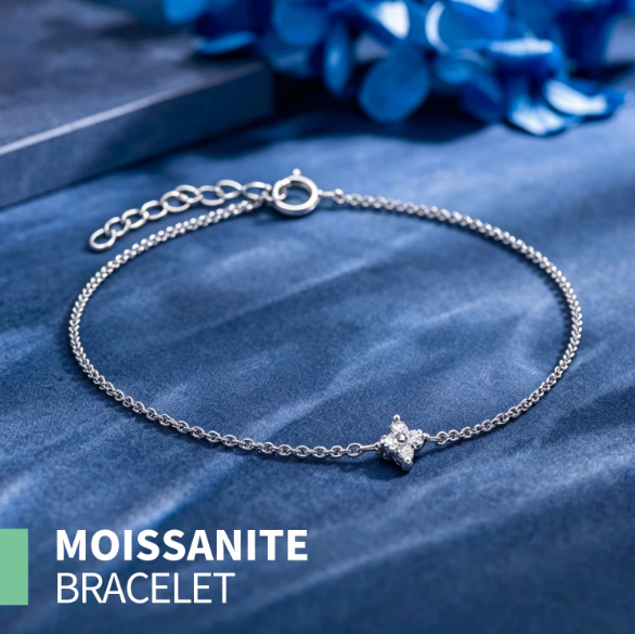 Fashion Moissanite Flower Charm Bracelet 925 Sterling Silver