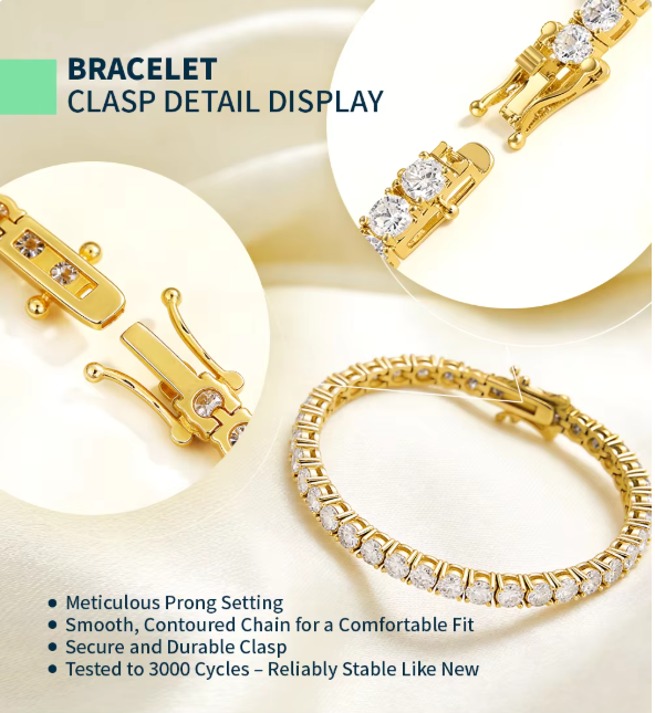 Custom Moissanite Tennis Bracelet, 3–5mm VVS Lab-Grown Moissanite, Rhodium & Palladium-Plated Brass
