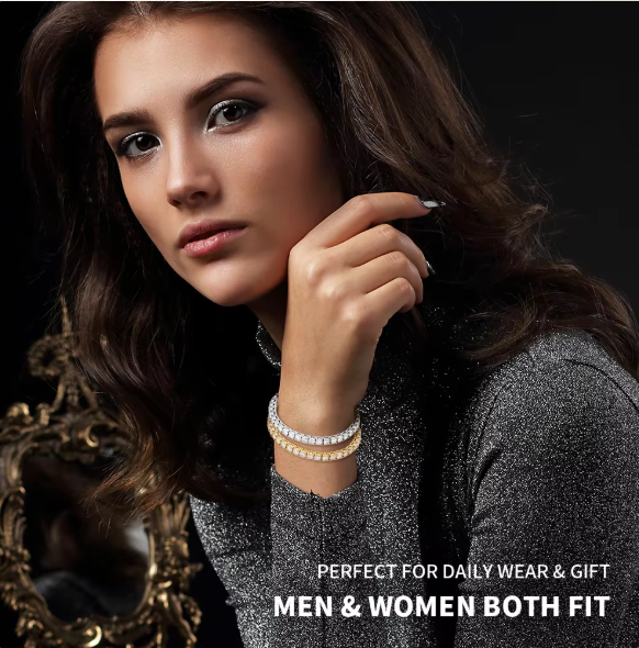 Custom Moissanite Tennis Bracelet, 3–5mm VVS Lab-Grown Moissanite, Rhodium & Palladium-Plated Brass