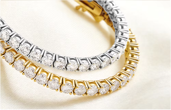Custom Moissanite Tennis Bracelet, 3–5mm VVS Lab-Grown Moissanite, Rhodium & Palladium-Plated Brass
