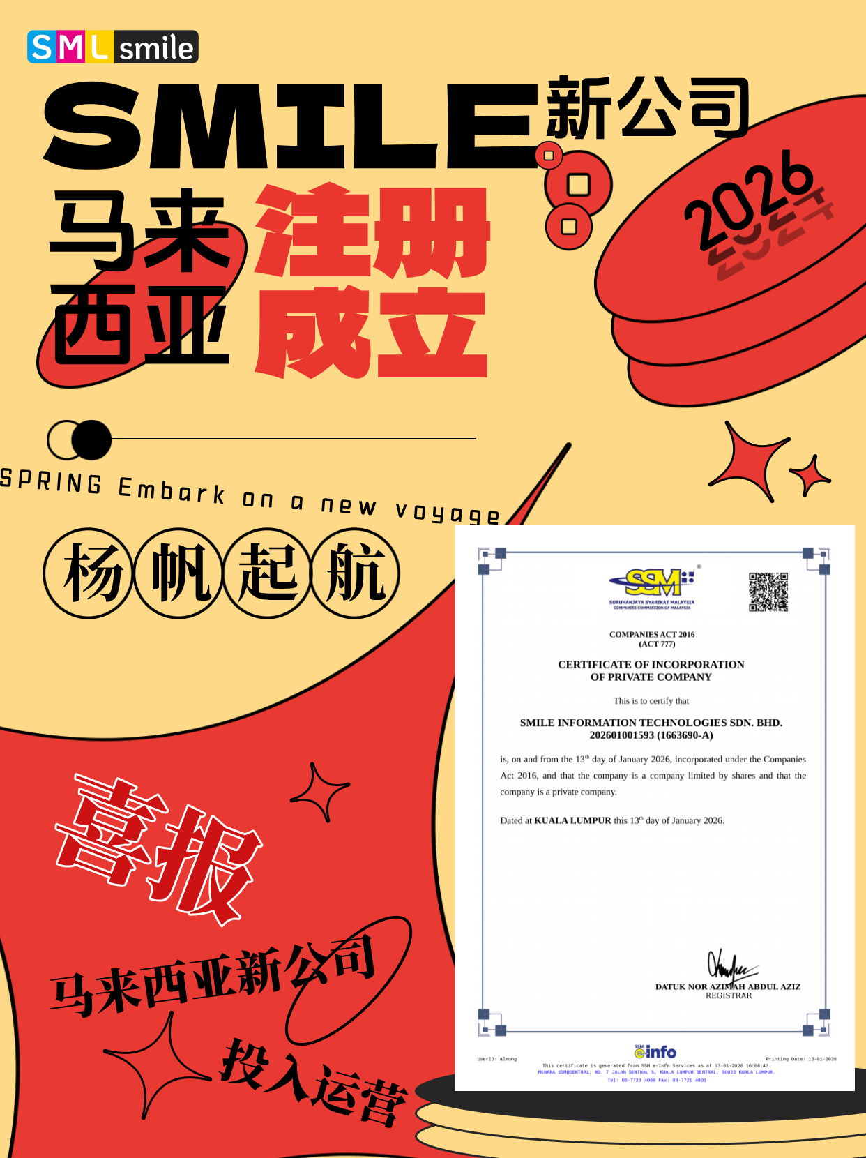 喜报丨斯迈尔马来西亚新公司注册成立