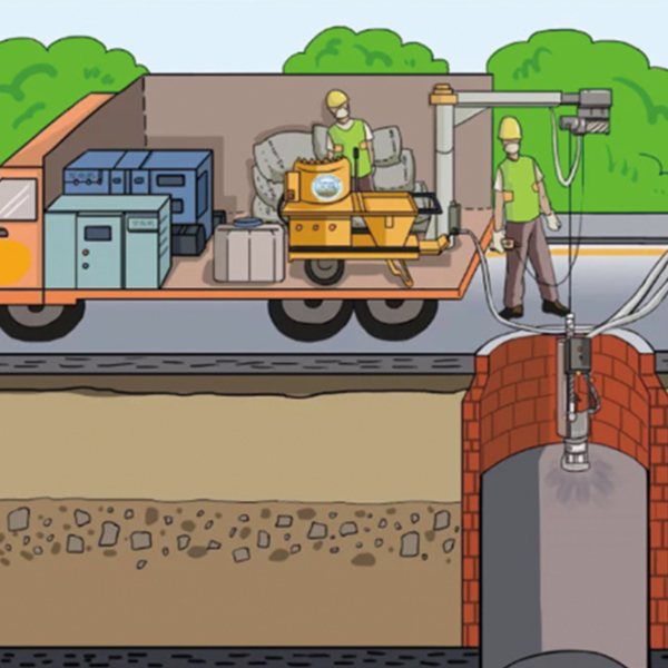 Structural spraying method for inspection wells (square ducts and large pipelines)