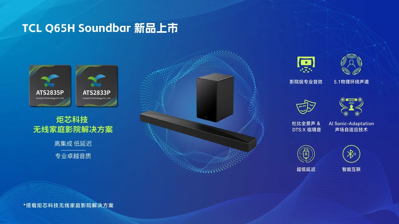 TCL Q65H Soundbar搭載炬芯科技無線家庭影院方案