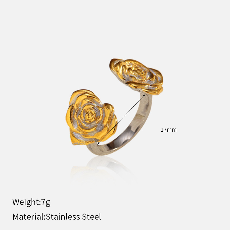 Metal Ring With Roses 18k gold-plated stainless steel small floral style rose ring
