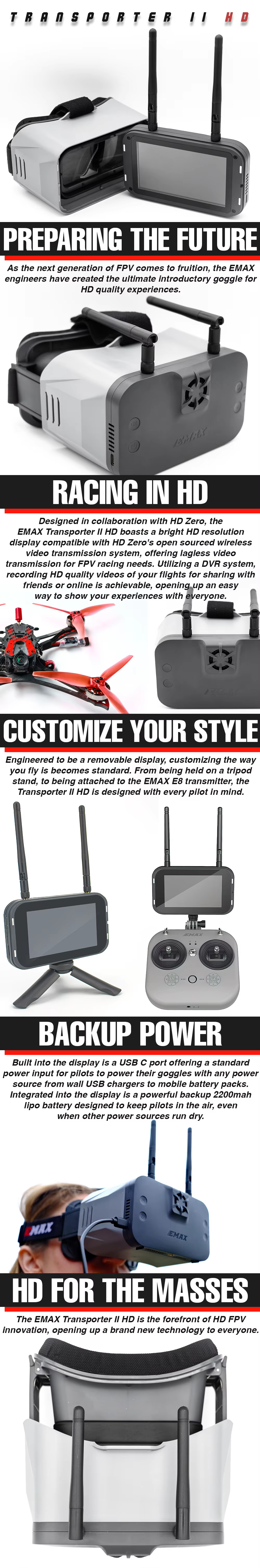 2 HD - 4.5inch 720P 5.8GHz FPV HDZero Goggle / Monitor Digital HD FPV ...
