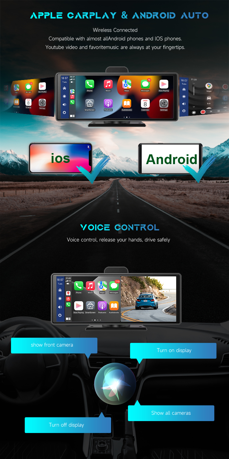 Dual Camera Compatible with iOS and Android for Car