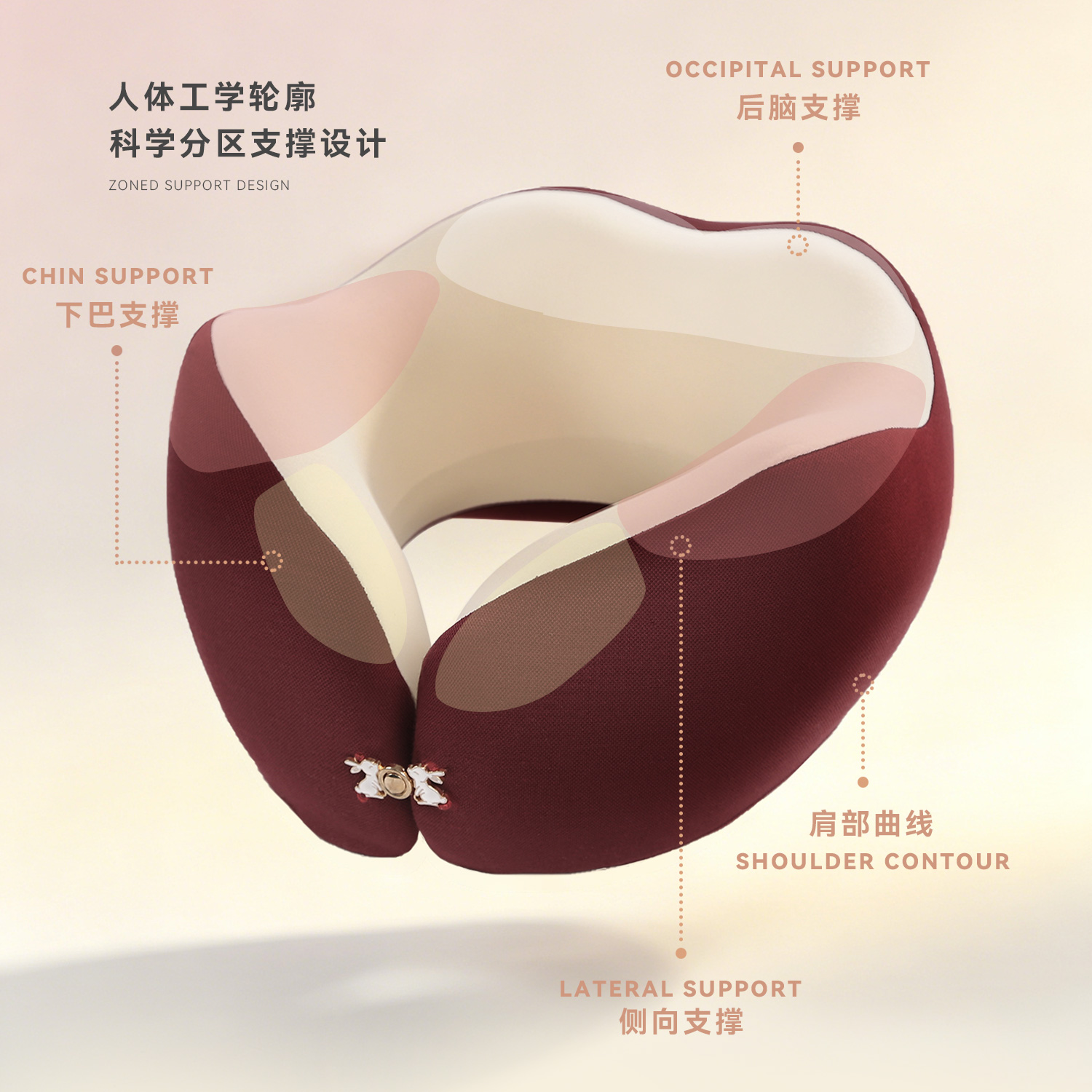 收纳便携u型枕眼罩耳塞影象棉竟仨定造扣枕飞机高铁自驾U型枕