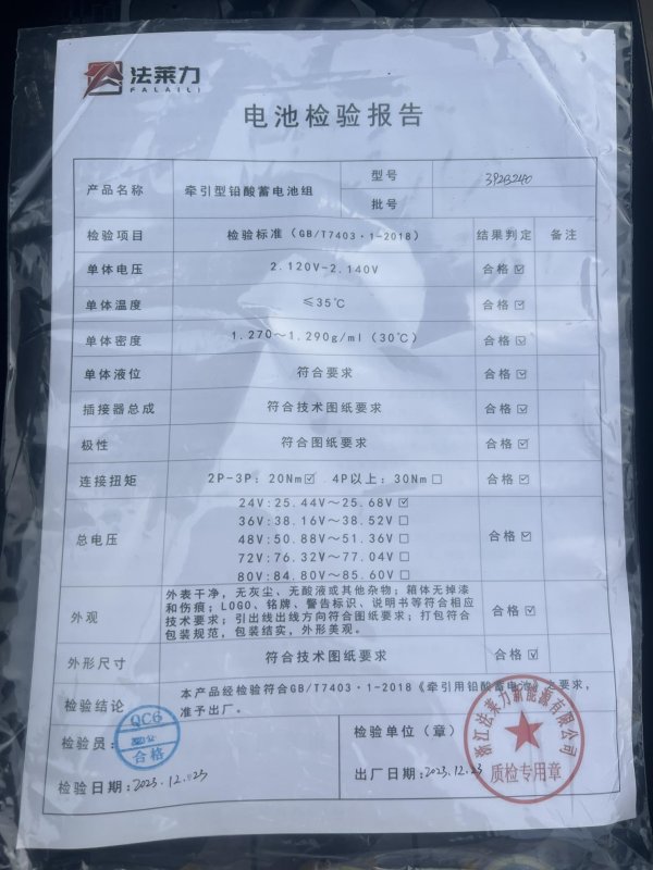 杭叉托盤搬運車 CBD20-ACS 鉛酸蓄電池 3PZB240 12PCS 24V 240Ah