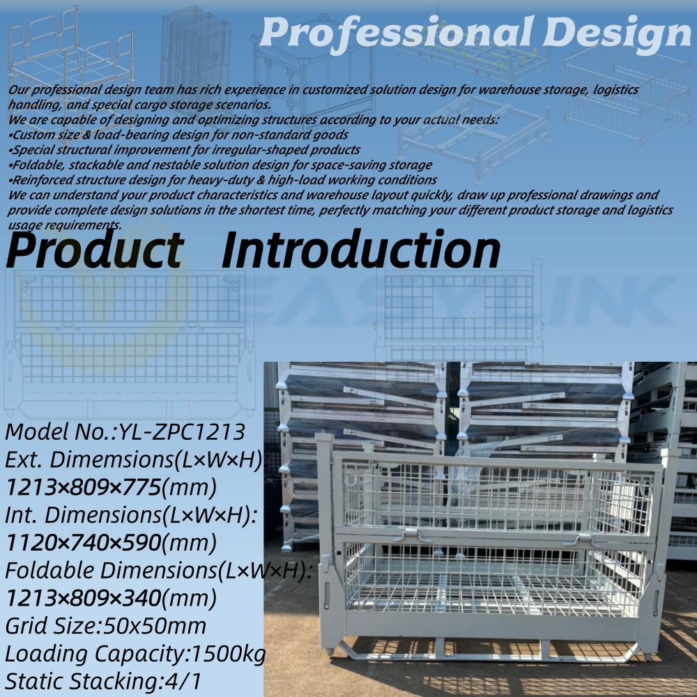  Heavy-Duty 1500kg Folding Wire Mesh Container with Tapered Stacking Feet 