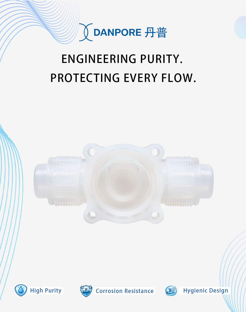 PFA Lined Threaded Diaphragm Valve | Semiconductor Grade | DANPORE